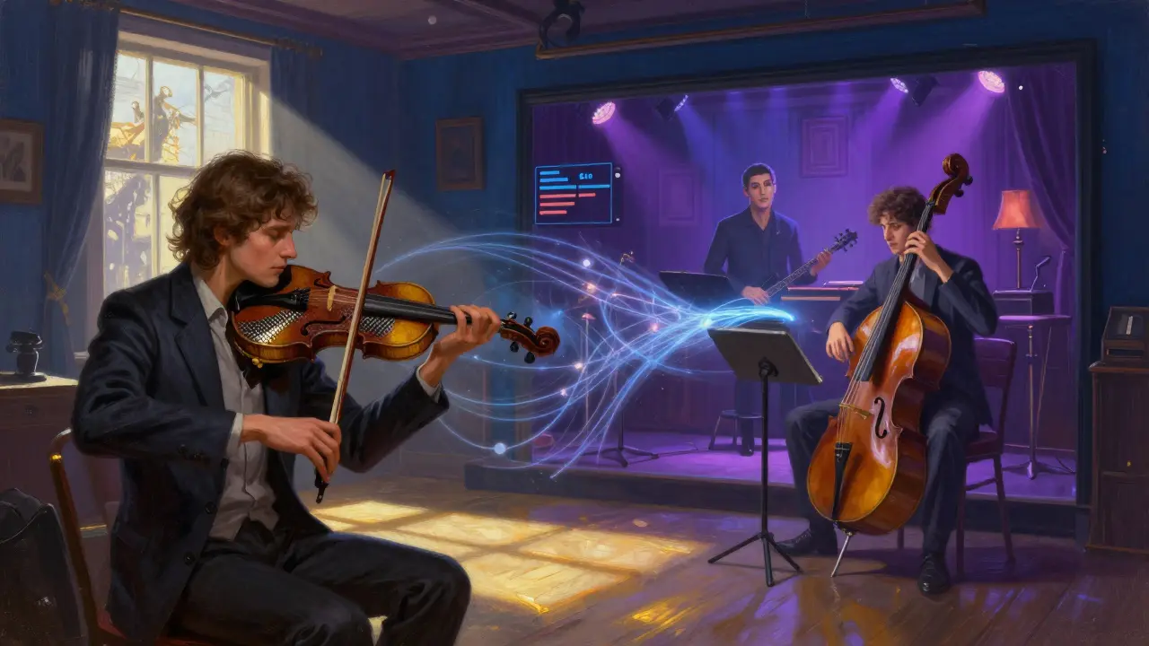 Virtual reality musicians collaborating remotely online