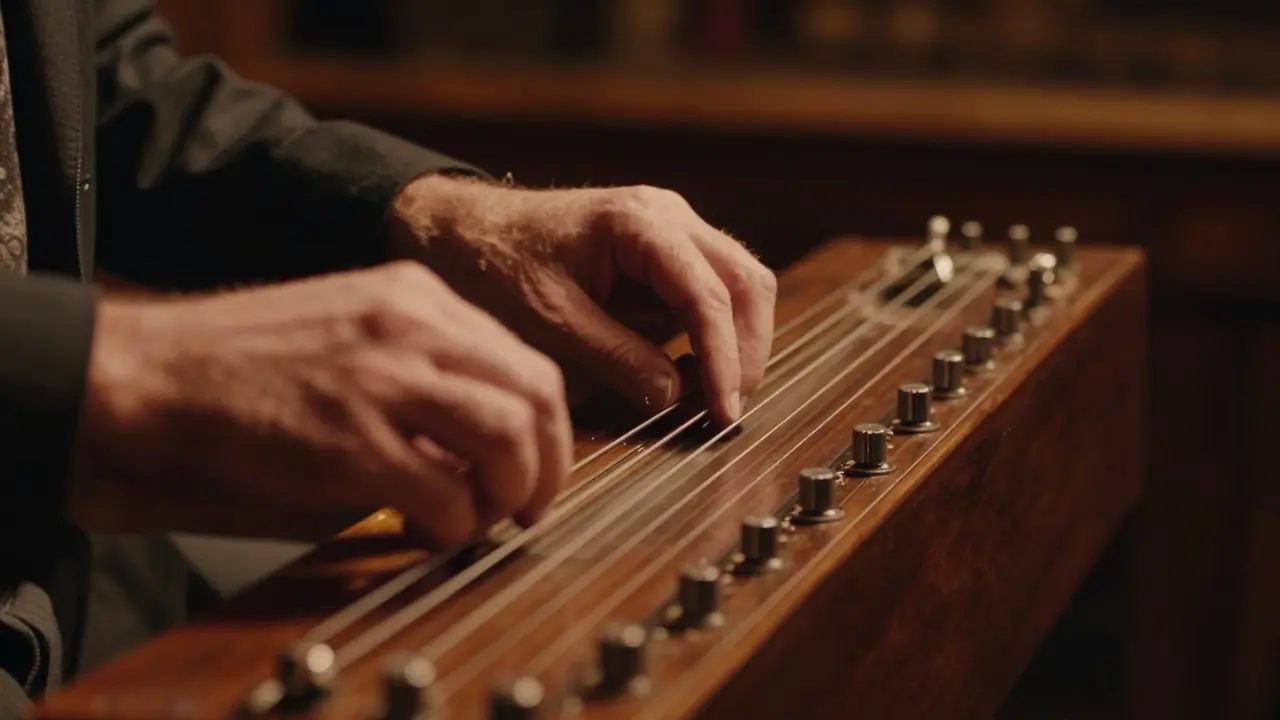 Hands playing pedal steel guitar on stage